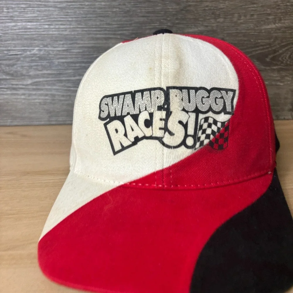 Vintage Swap Buggy Races Hat Cap Strap‎ Back Red Black Adjustable Mens